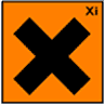 Das Gefahrensymbol reizend zeigt ein symmetrisches schwarzes Kreuz auf orangenem Hintergrund