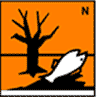 Das Gefahrensymbol umweltgefährlich zeigt einen toten Fisch und einen abgestorbenen Baum.